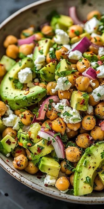 Chickpea Feta Avocado Salad