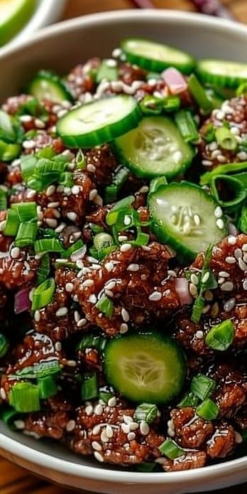 Spicy Keto Korean Beef with Cucumber Salad