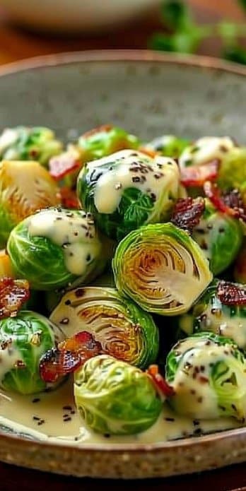Brussels Sprouts with Bacon and Creamy Mustard Sauce – A Keto-Friendly Side Dish