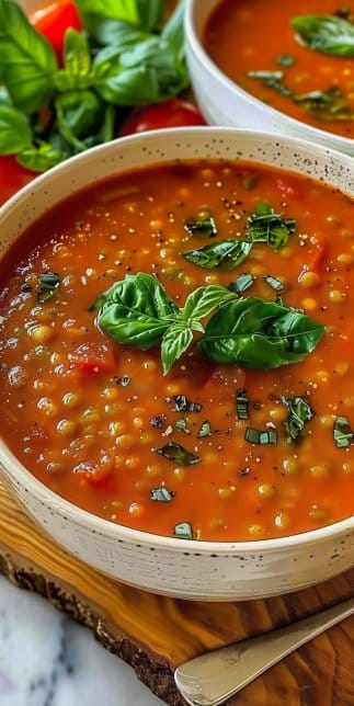 Hearty Tomato Basil Lentil Soup