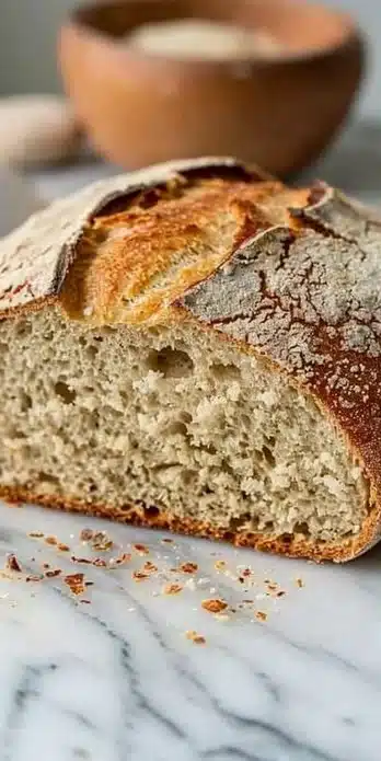 Sliced almond flour bread on a wooden cutting board