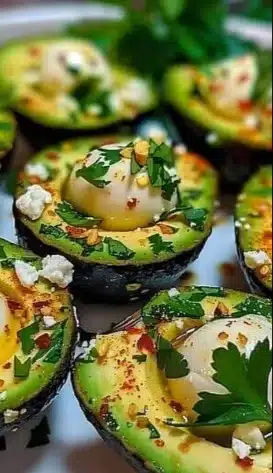 Delicious Avocado Feta Christmas Bites served on a platter