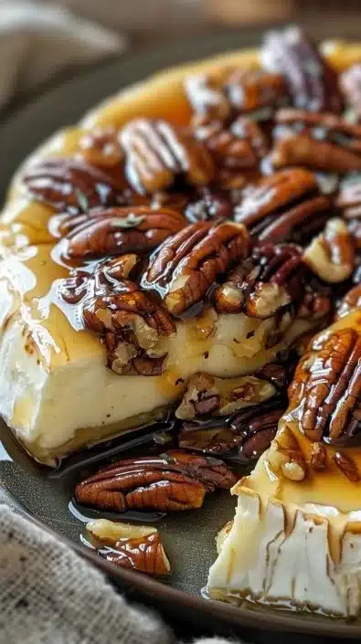 Baked brie topped with maple pecans, showcasing a variety of flavors.