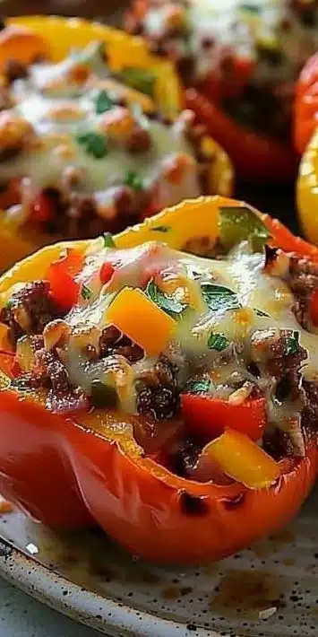 Beef and veggie stuffed peppers, a delicious and healthy meal option.