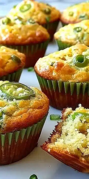 Freshly baked Cheddar Jalapeño Muffins with cheese and peppers