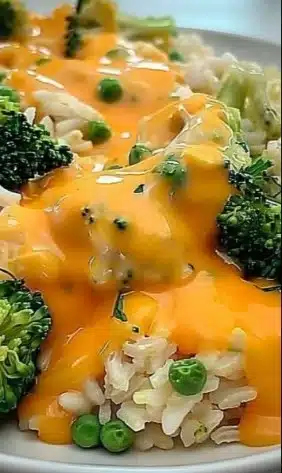 Delicious cheesy broccoli rice dish served in a bowl