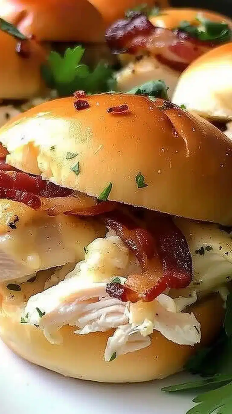 Plate of delicious Chicken Bacon Ranch Sliders garnished and ready to serve