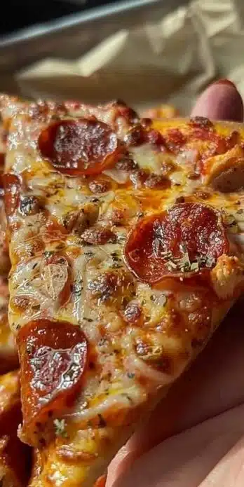 Delicious Chicken Crust Pizza topped with fresh ingredients and cheese