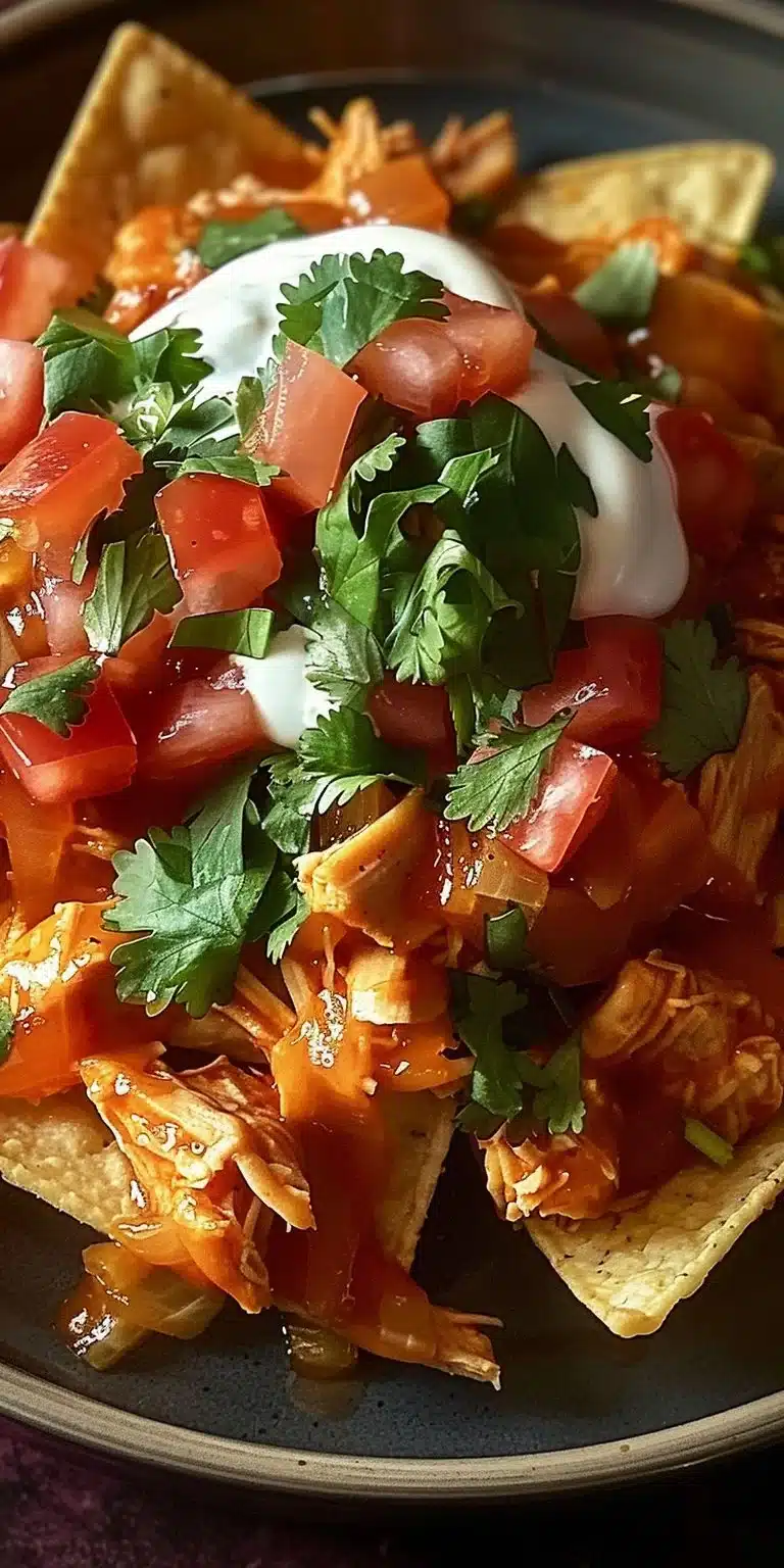 Delicious Chicken Tinga Nacho Bites served on a platter with toppings