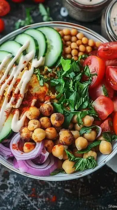 Chickpea Shawarma Bowl with vibrant vegetables and spices
