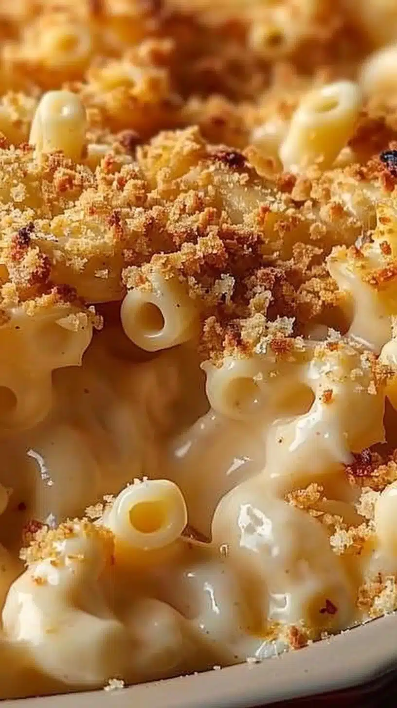 Creamy Christmas Mac and Cheese in a festive bowl, ready to serve.