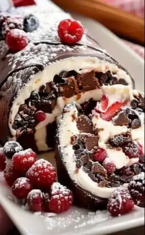 Delicious Christmas Roulade with festive decorations and filling