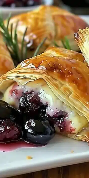 Delicious cranberry brie puff pastry bites served on a platter.