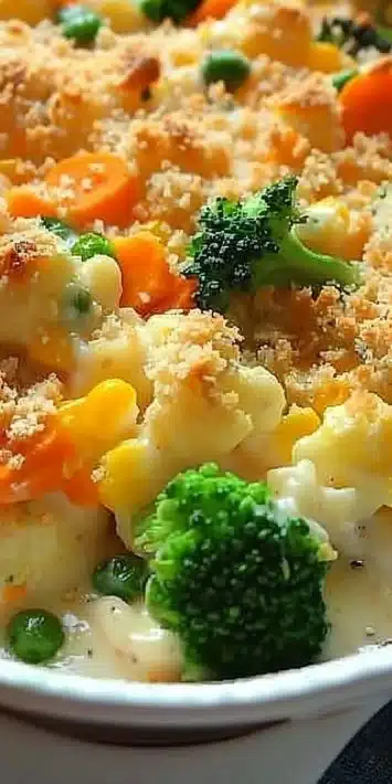 Creamy Ranch Veggie Casserole with colorful vegetables in a baking dish