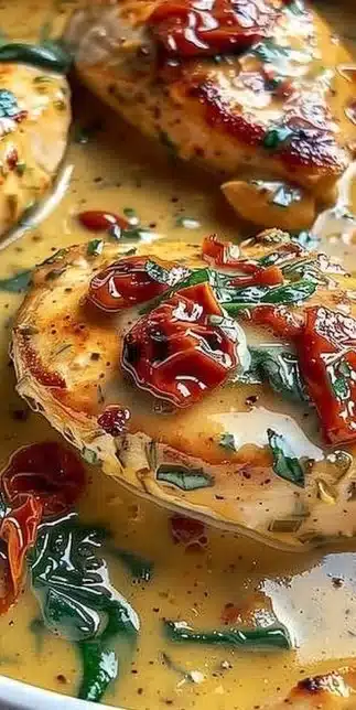 Creamy Tuscan chicken served with fresh herbs and vegetables