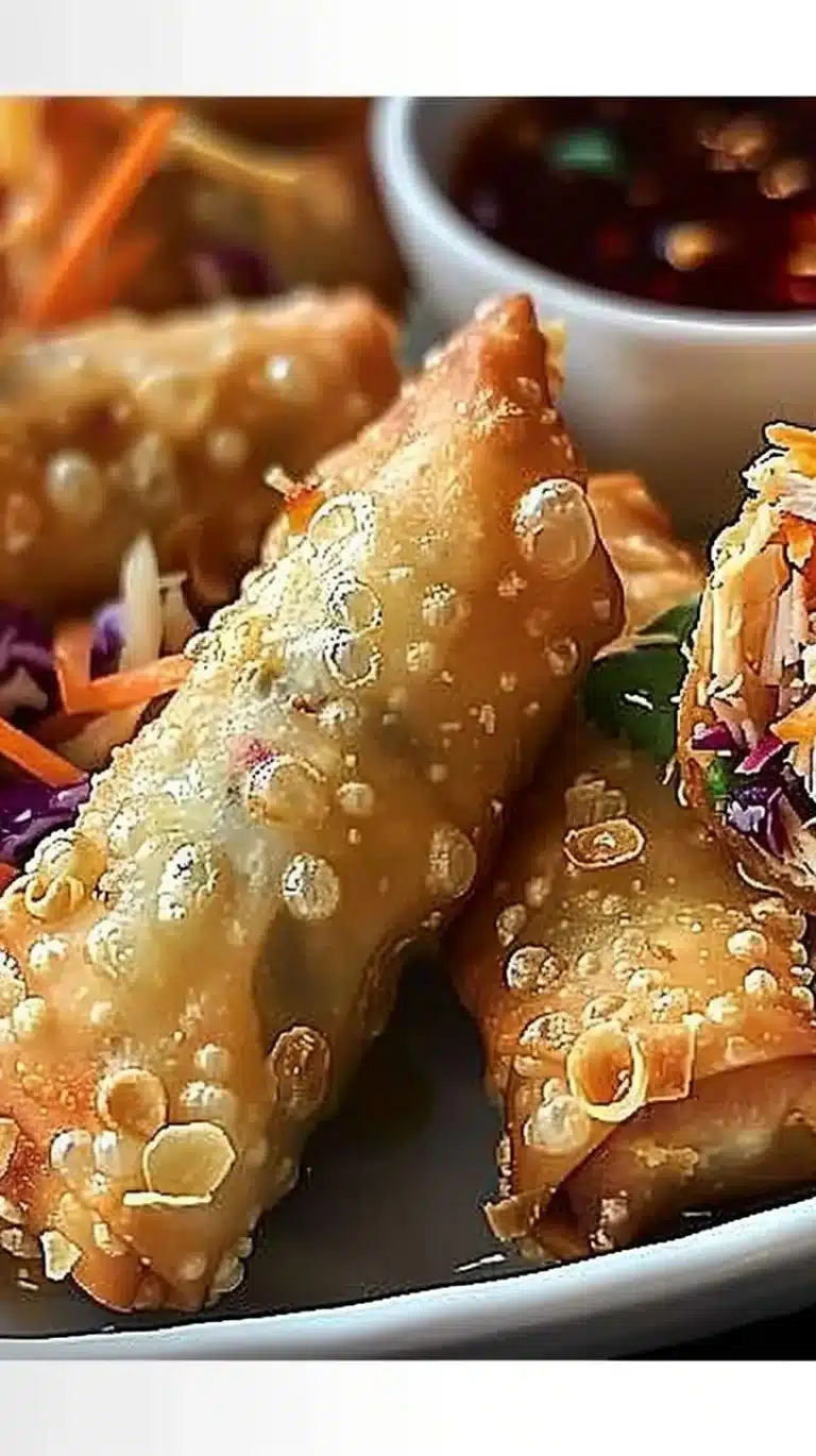 Plate of crispy chicken egg rolls with various dipping sauces