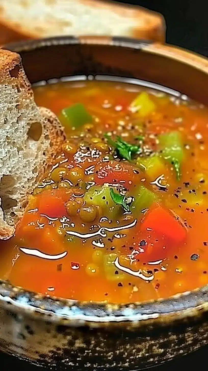 Bowl of Ethiopian Red Lentil Soup with spices and herbs - a comforting dish.
