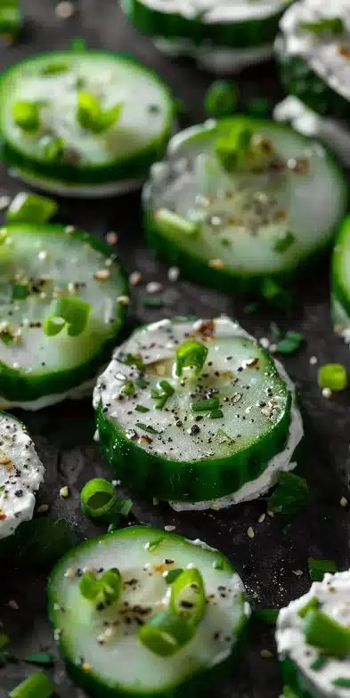 Delicious Everything Bagel Cucumber Bites served on a platter