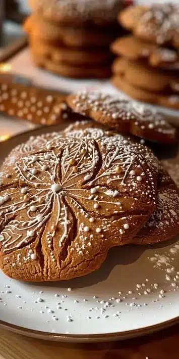 Freshly baked gingerbread cookies in festive shapes and decorations