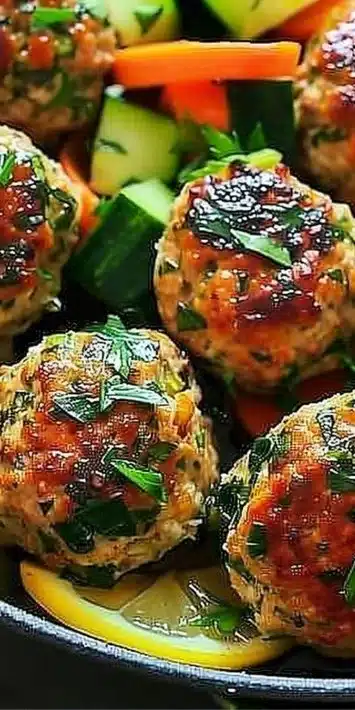 Healthy Herb Lemon Turkey Meatballs served with mixed vegetables