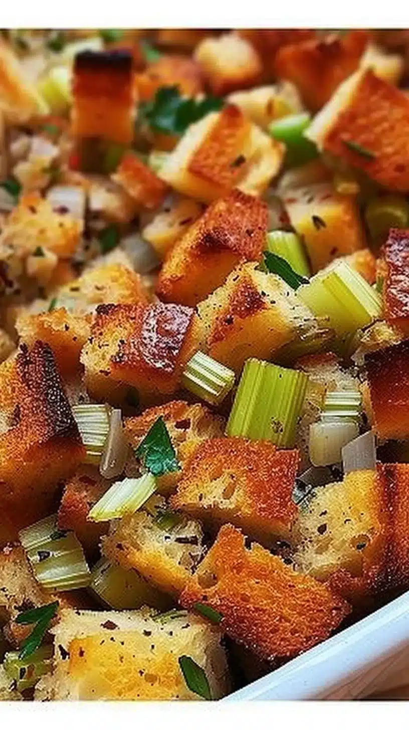 Delicious holiday stuffing with herbs and spices ready for the festive table.