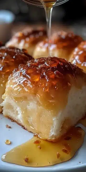 Freshly baked Honey Butter Pull-Apart Rolls served on a wooden table