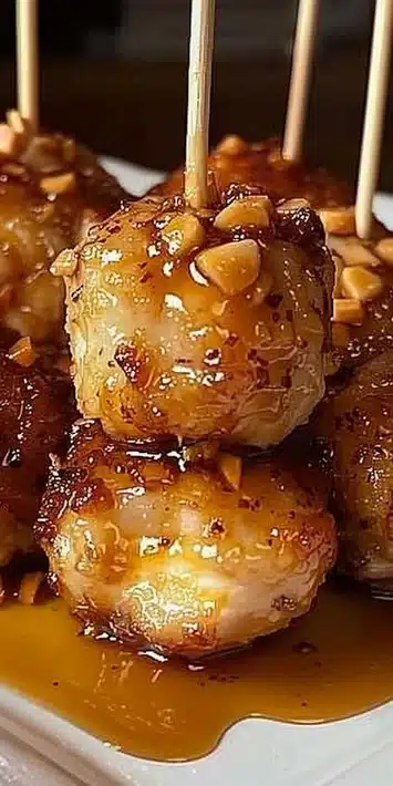 Delicious Honey Garlic Chicken Poppers served on a platter