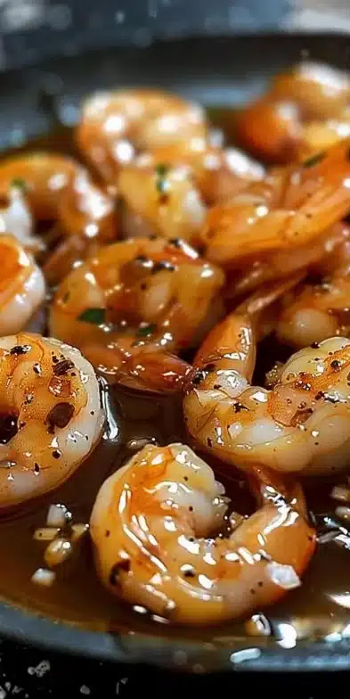 Delicious plate of honey garlic shrimp garnished with green onions