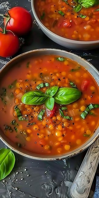 Hearty Tomato Basil Lentil Soup