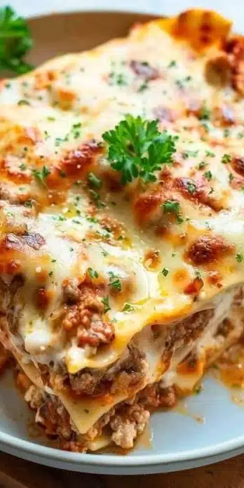 Delicious homemade Keto Lasagna with layers of cheese and zucchini