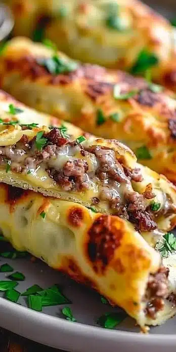 Keto Philly Cheesesteak Rolls served on a plate with melted cheese