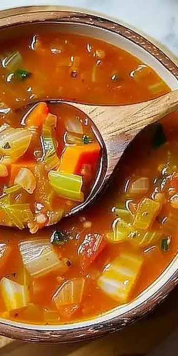 Bowl of low-calorie cabbage fat-burning soup garnished with herbs