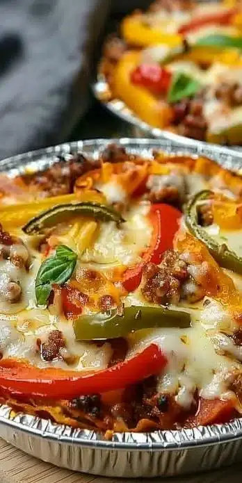 Low carb crustless pizza bowl with toppings and cheese
