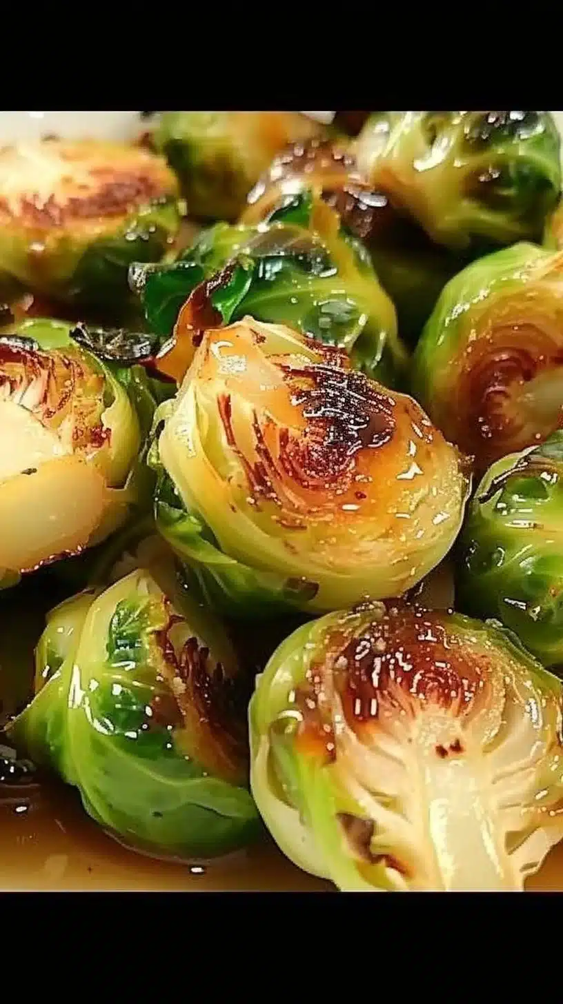 Delicious Maple Roasted Brussels Sprouts drizzled with maple syrup