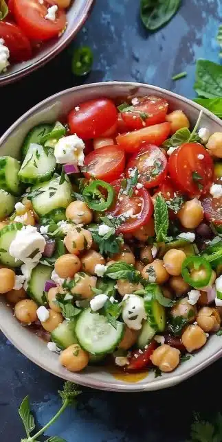 Mediterranean Chickpea Bowl with fresh vegetables and herbs