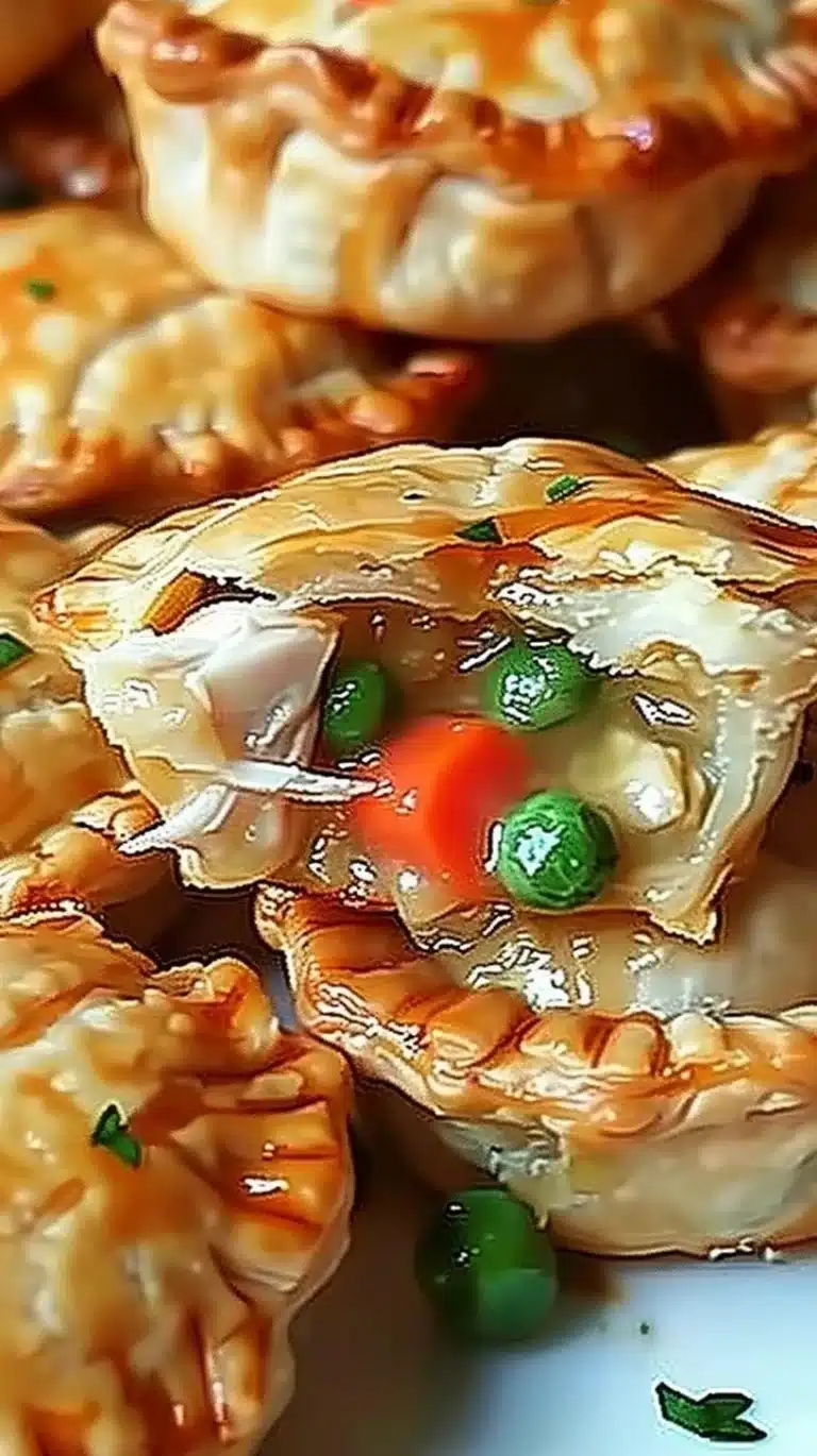 Delicious mini chicken pot pie bites served on a plate, ideal comfort snacks.