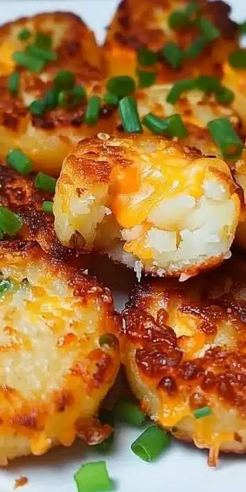 Delicious mini potato cheddar cakes served on a plate