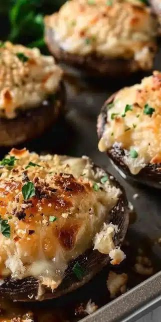 Delicious baked stuffed mushrooms ready to serve as an appetizer
