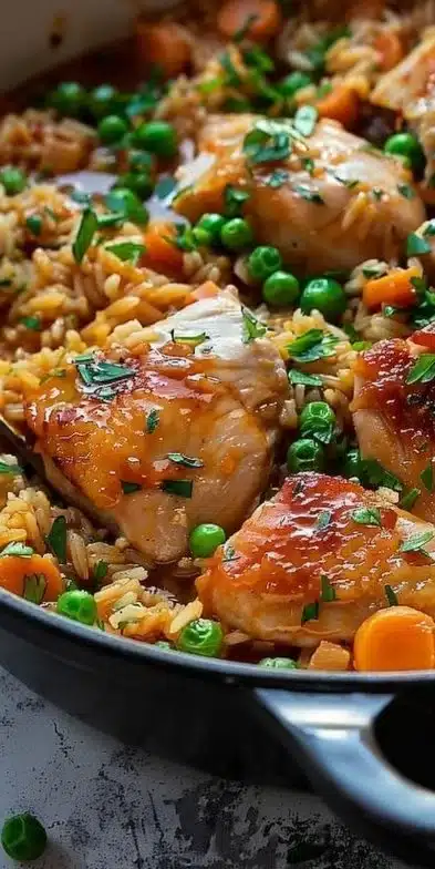 Delicious one-pot chicken and rice dish with herbs and vegetables