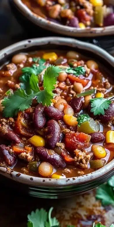 Hearty one-pot chili recipe for cozy days with ingredients and spices