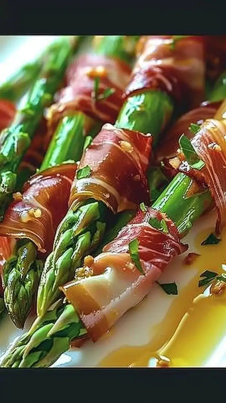 Delicious prosciutto-wrapped asparagus with variations on a serving platter