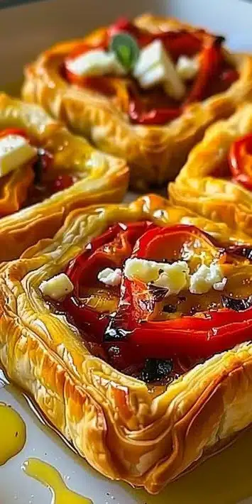 Delicious roasted pepper and feta tartlets on a serving platter