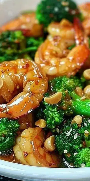 Shrimp Broccoli Stir-Fry served in a colorful dish