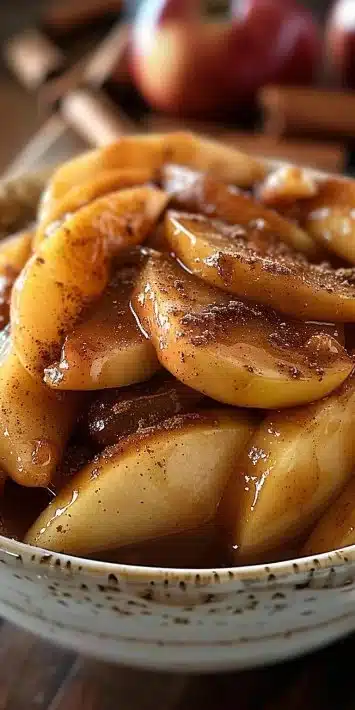 Delicious slow cooker cinnamon apple slices served in a bowl.