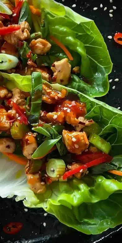Spicy Chicken Lettuce Cups served with vibrant vegetables and bold flavors