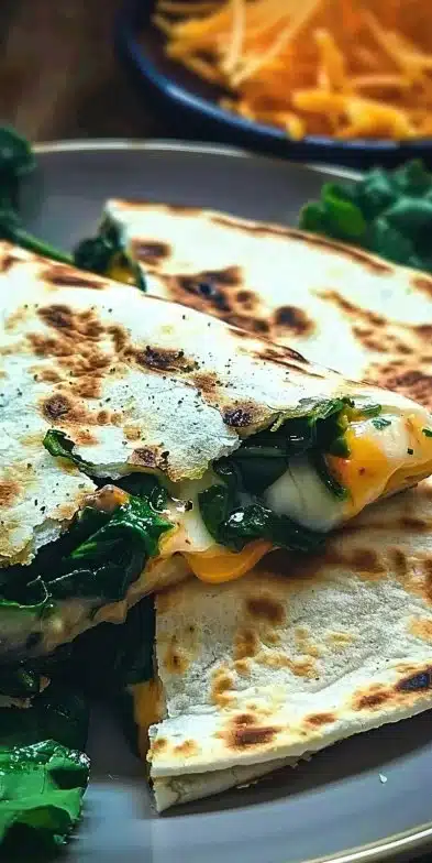 Delicious spinach cheese quesadillas served with fresh ingredients