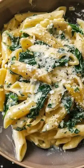 Creamy spinach ricotta pasta served with fresh herbs and parmesan cheese