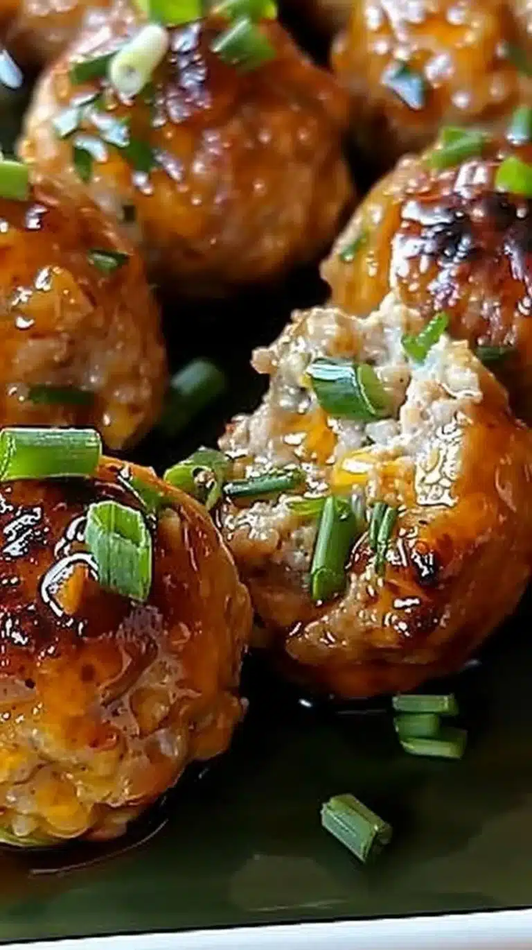 Delicious Sweet Chili Turkey Meatballs garnished with herbs