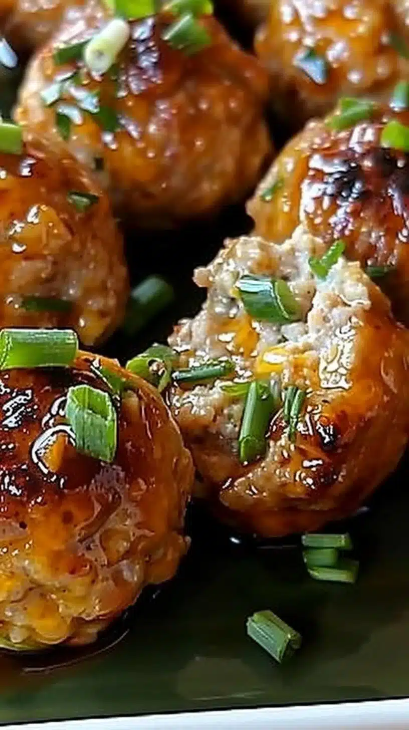 Delicious Sweet Chili Turkey Meatballs garnished with herbs