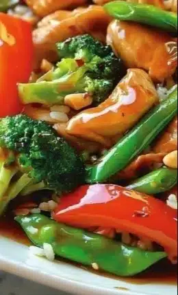 Teriyaki chicken stir-fry with colorful vegetables in a bowl